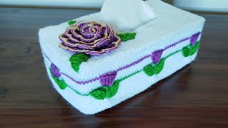 غطاء كروشيه لعلبة المناديل بغرزة الوردة/crochet tissue box cover