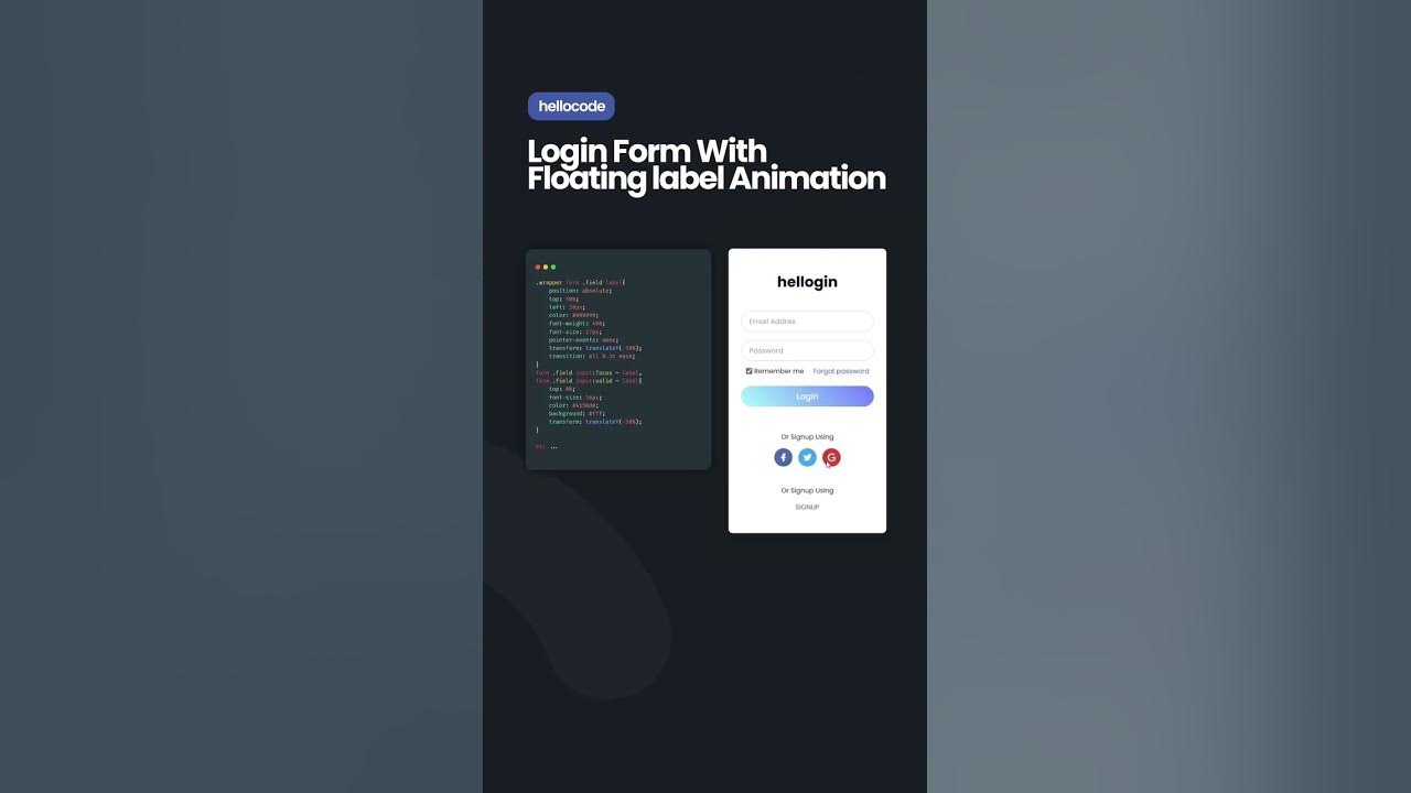 Free Online Course: Login Form With Floating Label Animation, Input  Animation CSS, Label Animation, Code4education from