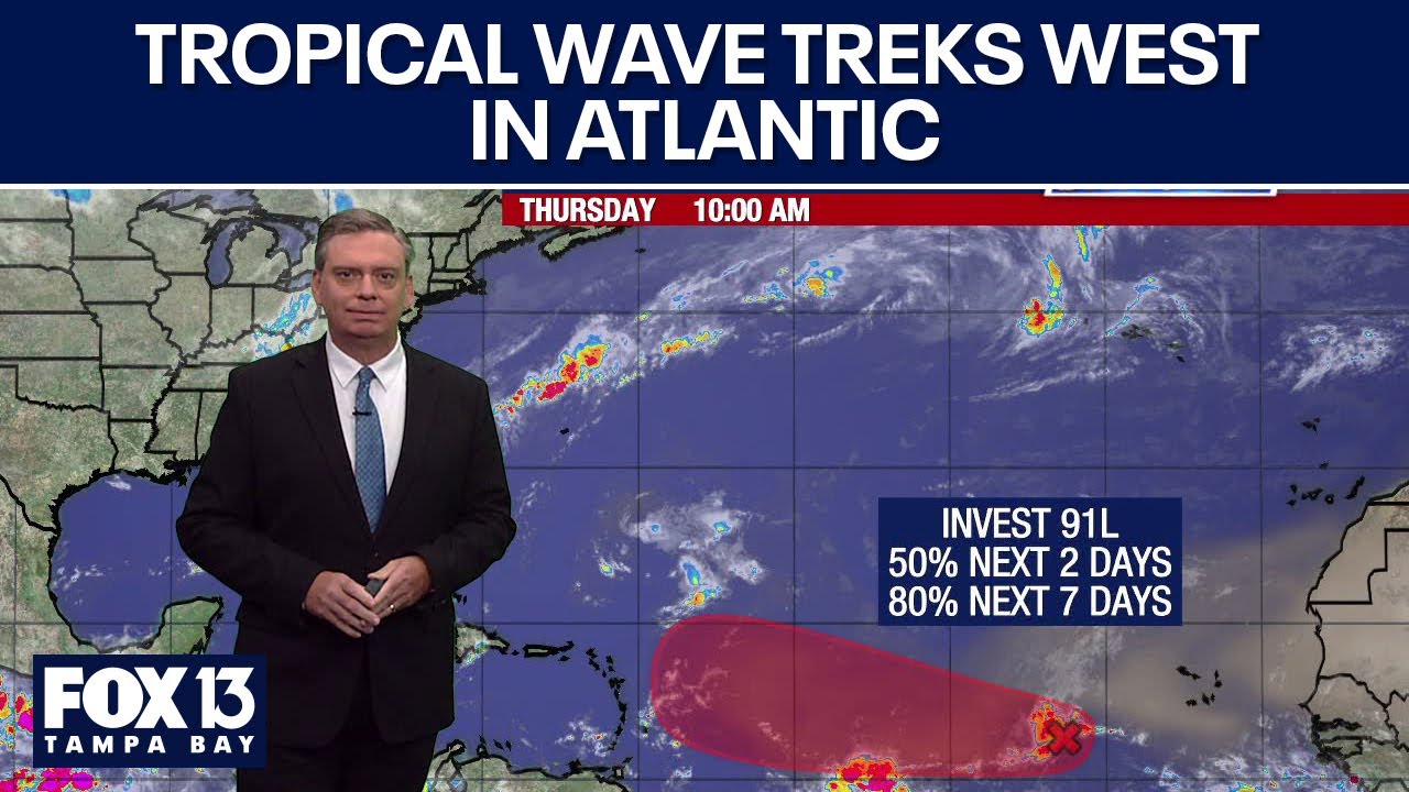 Tropical wave in Atlantic treks west