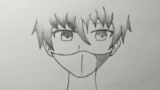 Easy anime drawing | how to draw anime boy wearing a mask with pencil for beginners