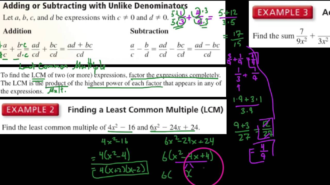 HA2 , 7.4.2 , Adding and subtracting rational expression without like denominators #1 - YouTube