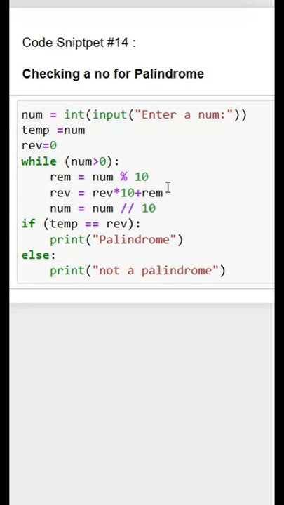 How to check a number for palindrome #shorts #coding #python#trending ...