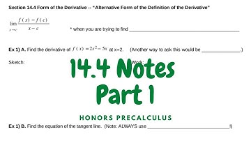 Tangent Problem and the Derivative - 14.4 Notes Part 1 - Honors Precalculus
