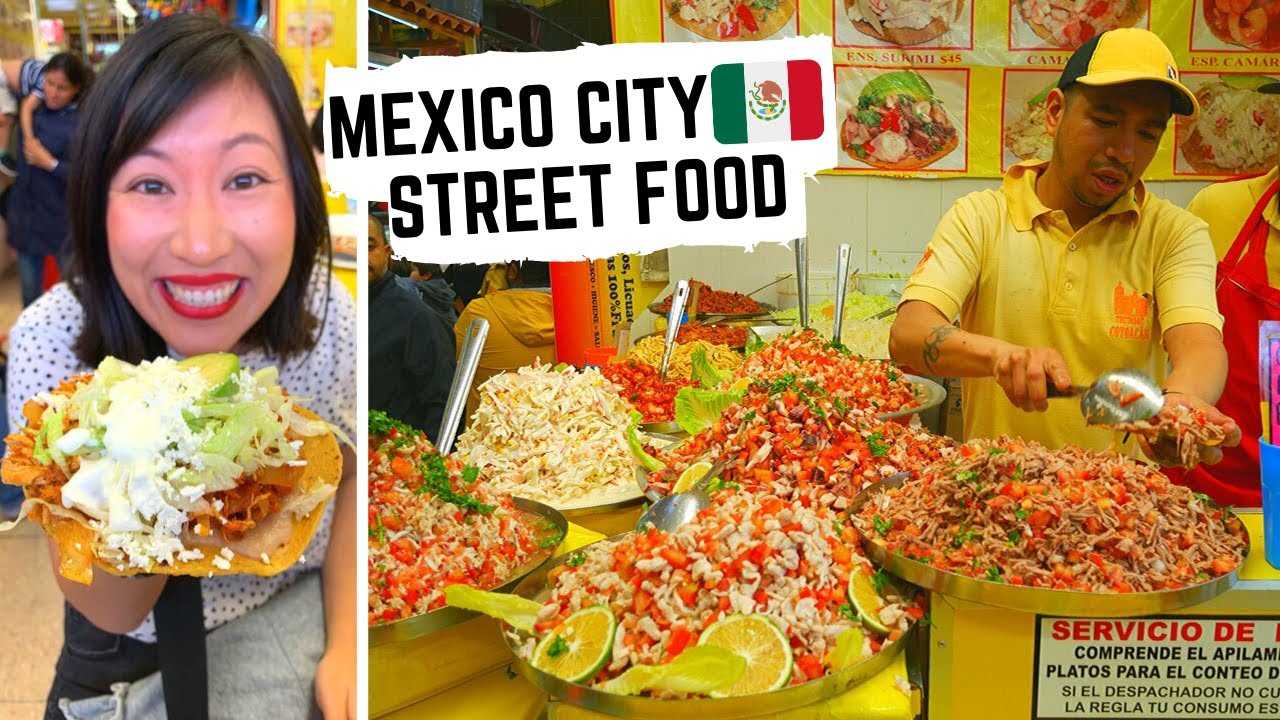 BEST MEXICAN STREET FOOD in Coyoacan Market, Mexico City | Tasty TOSTADAS + CORN FUNGUS quesadillas | Chasing a Plate - Thomas & Sheena