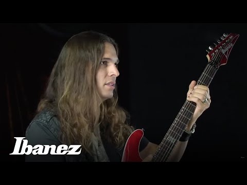 Kiko Loureiro and his new signature Ibanez guitar, the KIKO10P-TRR