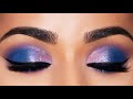 Rich cobalt blue smokey eyes makeup tutorial