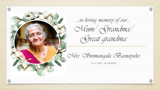 Memorial Service and Final Farewell for the late Mrs. Sirimangala Basnayake