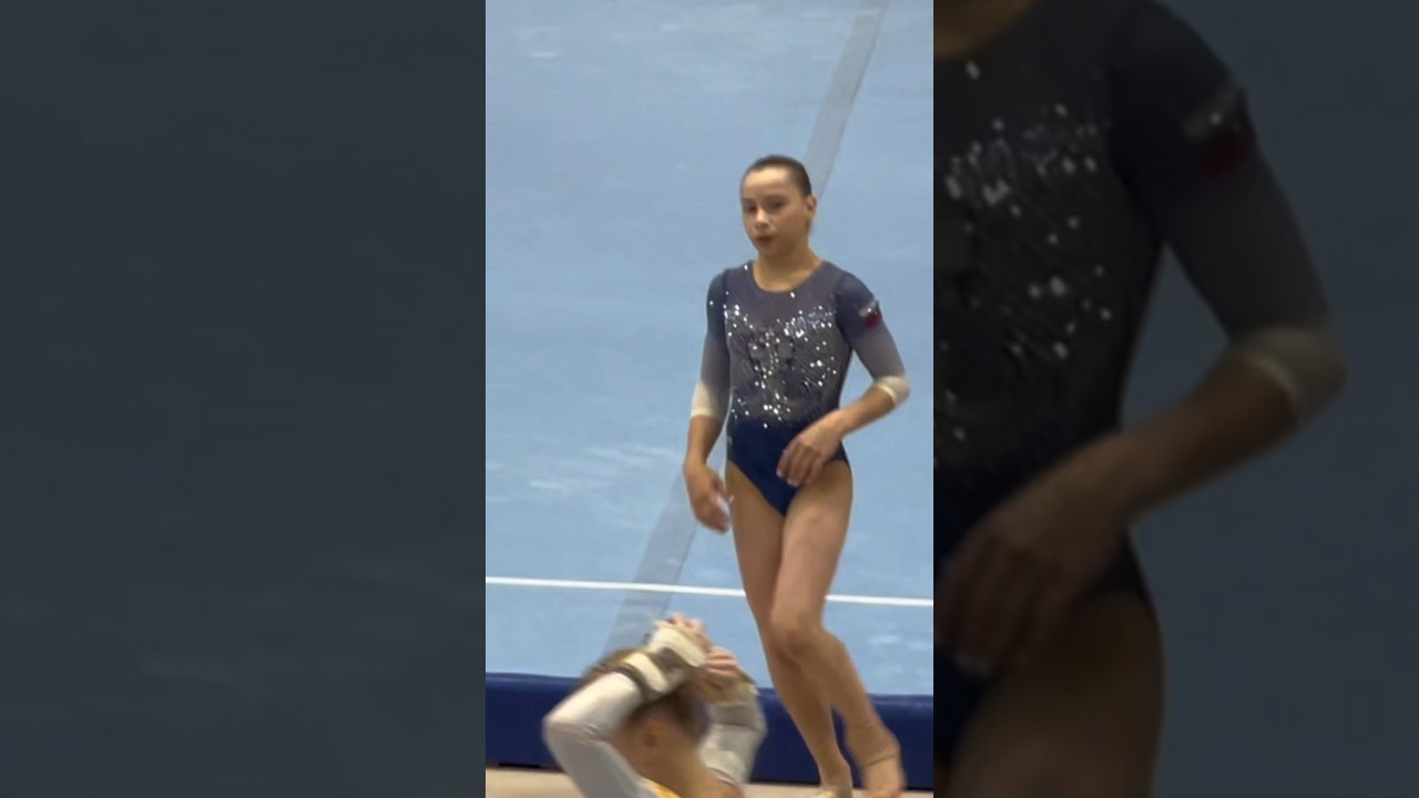 Stunning floor exercise combination—amazing precision and grace from the gymnast!