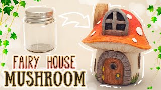 Mushroom House Made with Clay Over Glass Jar  (diy air dry clay)