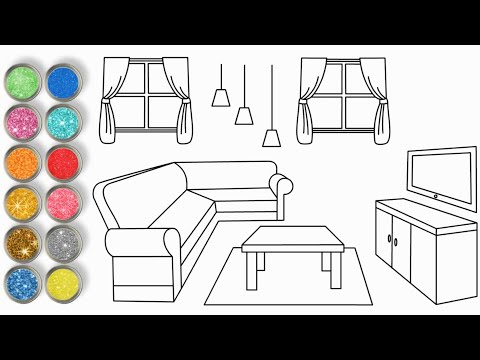 vẽ phòng khách và tô màu long lanh ♥ How to draw Living Room For ...