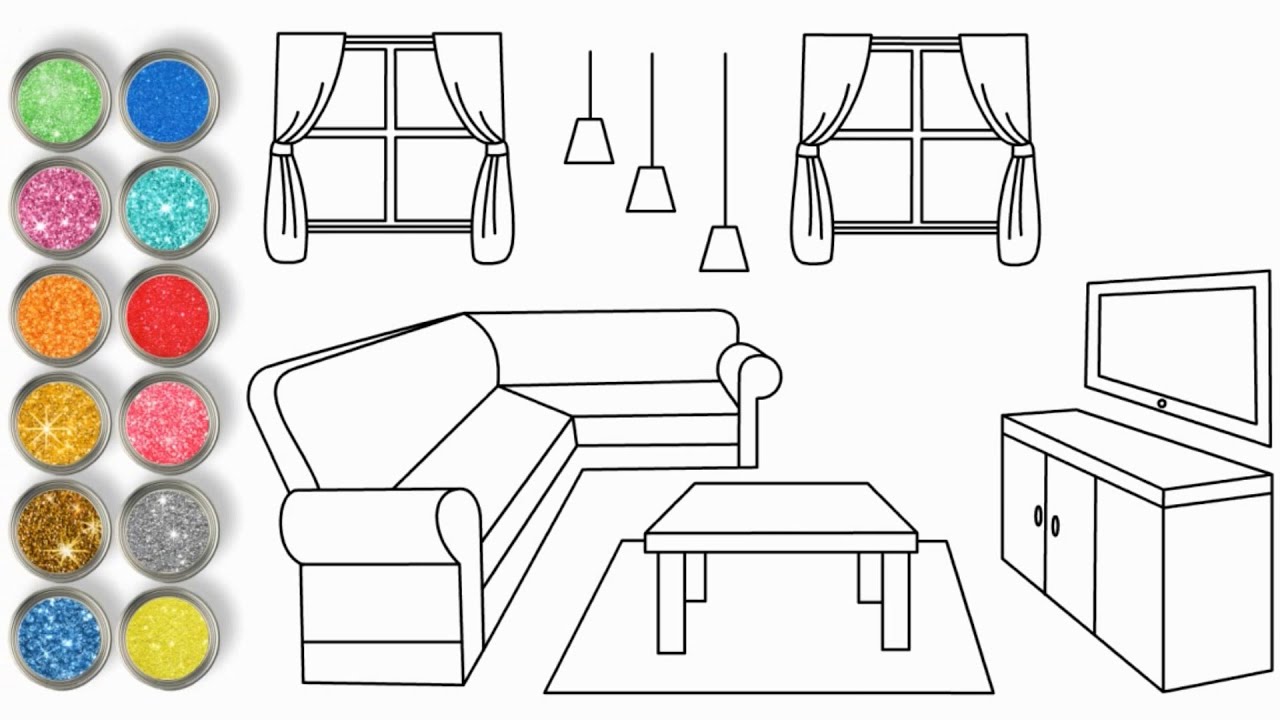 vẽ phòng khách và tô màu long lanh ♥ How to draw Living Room For ...