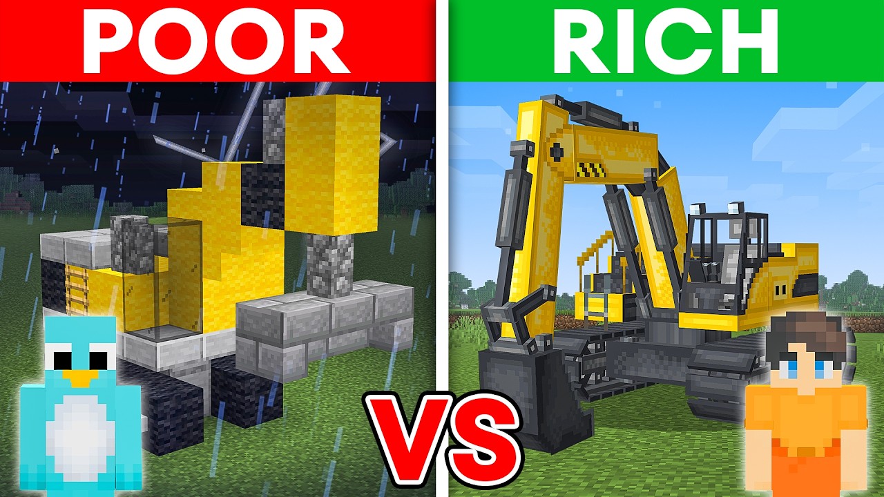 POOR vs RICH: Excavator House Build Challenge in Minecraft - YouTube