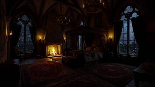 Ultimate Rain on Window in Cozy Castle Room 🔥 Fireplace Crackling | Deep Sleep ASMR