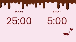 2-hour Chocolate Valentine’s Timer 25/5 Pomodoro with Cat 🐈‍⬛ 🍫No Music, Pink & Chocolate Calm Study screenshot 2