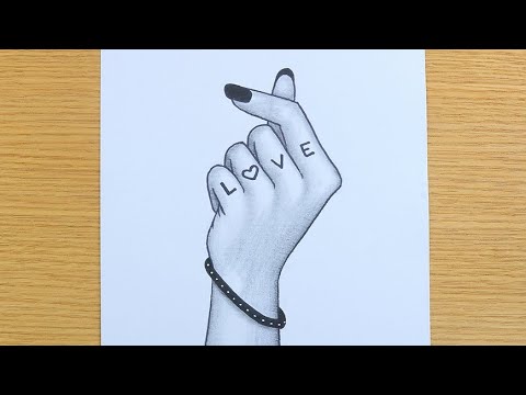 How to draw a tumblr Korean heart || A beautiful girl hand holding love icon