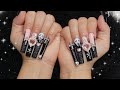 🖤SPOOKY GLAM BLACK GLITTER FRENCH SCREAM HALLOWEEN POLYGEL NAILS TUTORIAL🖤