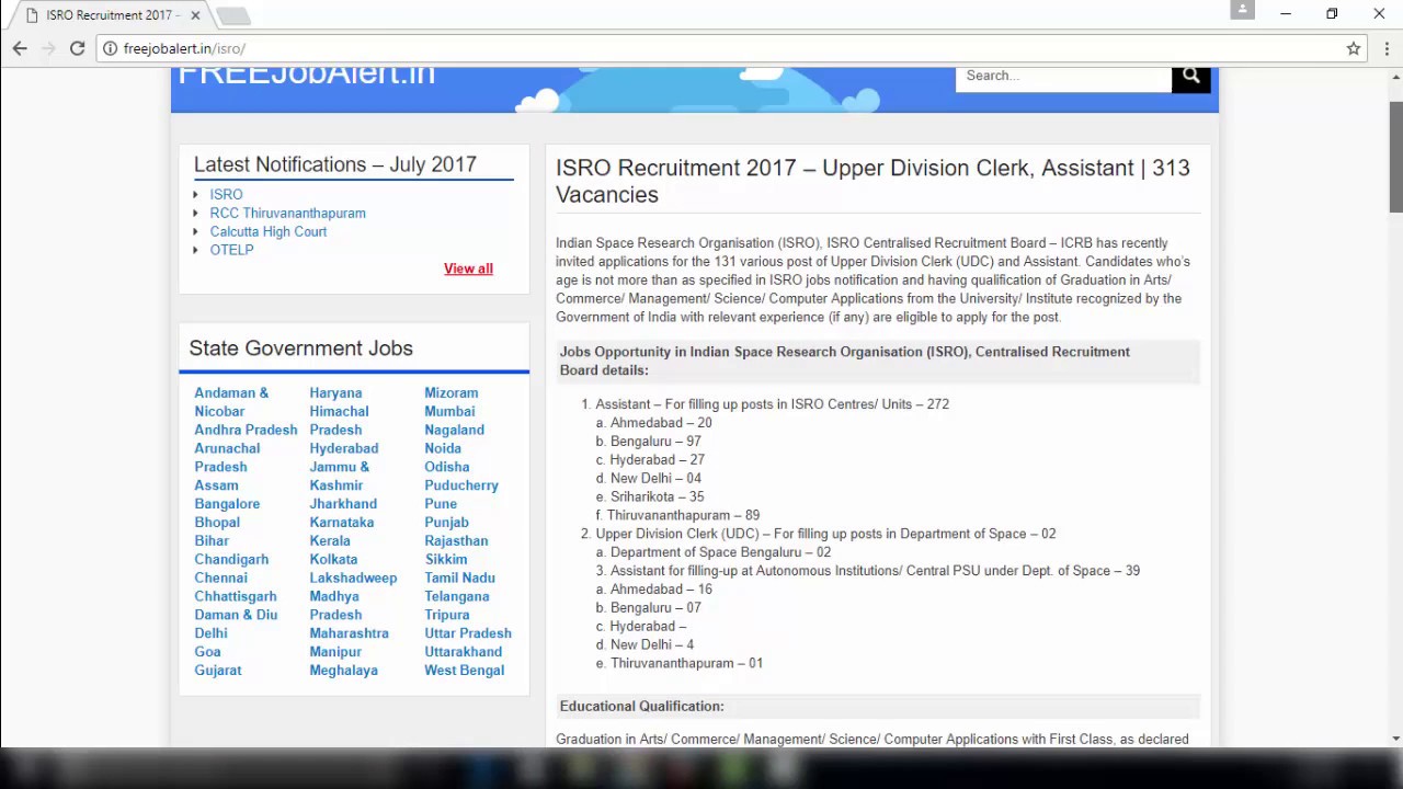 ISRO Recruitment 2017 - FREEJobAlert.in