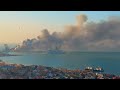 Пожар на российском корабле "Саратов" в Бердянске. Вид с АЗМОЛа