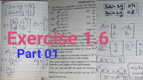 Exercise 1.6 // Chapter 01 // Class 9th // Matric Inversion Method // Cramer