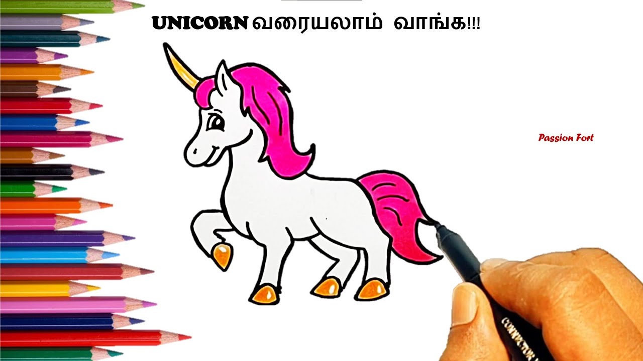 How to draw a cute Unicorn | Easy beautiful Unicorn drawing with color ...