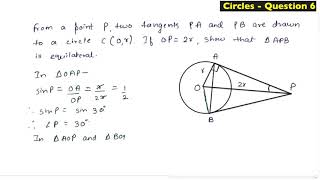 Circles class 10. From a point P two tangents PA and PB are drawn to a circle with centre O.