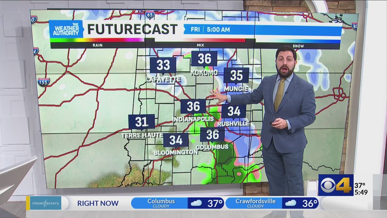 Clipper system brings snow to portions of central Indiana - YouTube