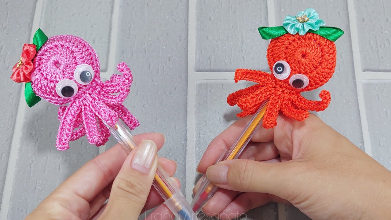 PONTEIRA POLVINA DE CROCHÊ para LAPIS E CANETA 🐙| Polvo de Crochê | Franci Artesanato