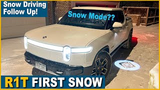 Snow Mode? R1T First Drive in the Snow! - A little less slippy (on 20s) Rivian R1s First Drive In The Denver Snow 22s Are A Little Slippy Rivian Dad
