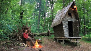 Building Bushcraft Cabin in the Woods from Start to Finish. Roasting Сhicken, Life Off Grid