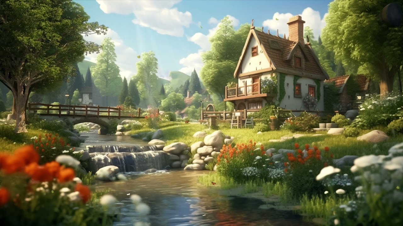 Enchanting Spring Morning: Lakeside Cottage Ambience with Birdsong & Waves Sounds