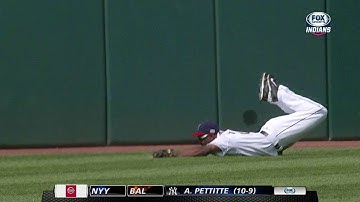 KC@CLE: Bourn lays out to make catch on line drive