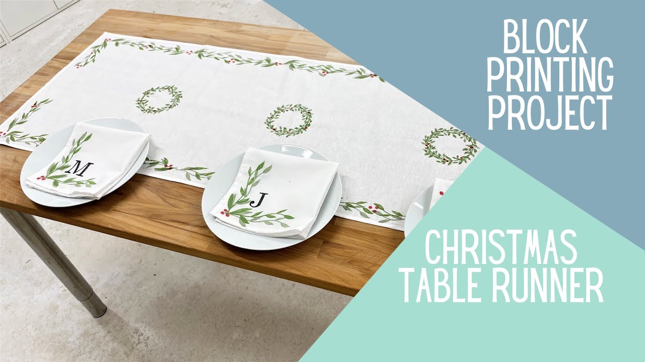 Christmas Table Runner - Block Printing Project - The Arty Crafty Place