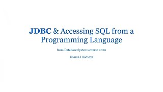 L04 JDBC & Accessing SQL from a Programming Language