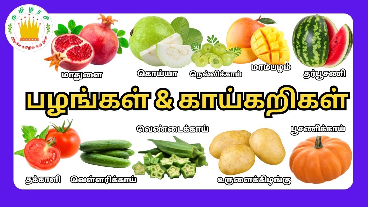 பழங்கள் & காய்கறிகளின் பெயர்கள்🍎🍌🥕 - Learn Fruit and Vegetables Names in Tamil for Kids | Tamilarasi