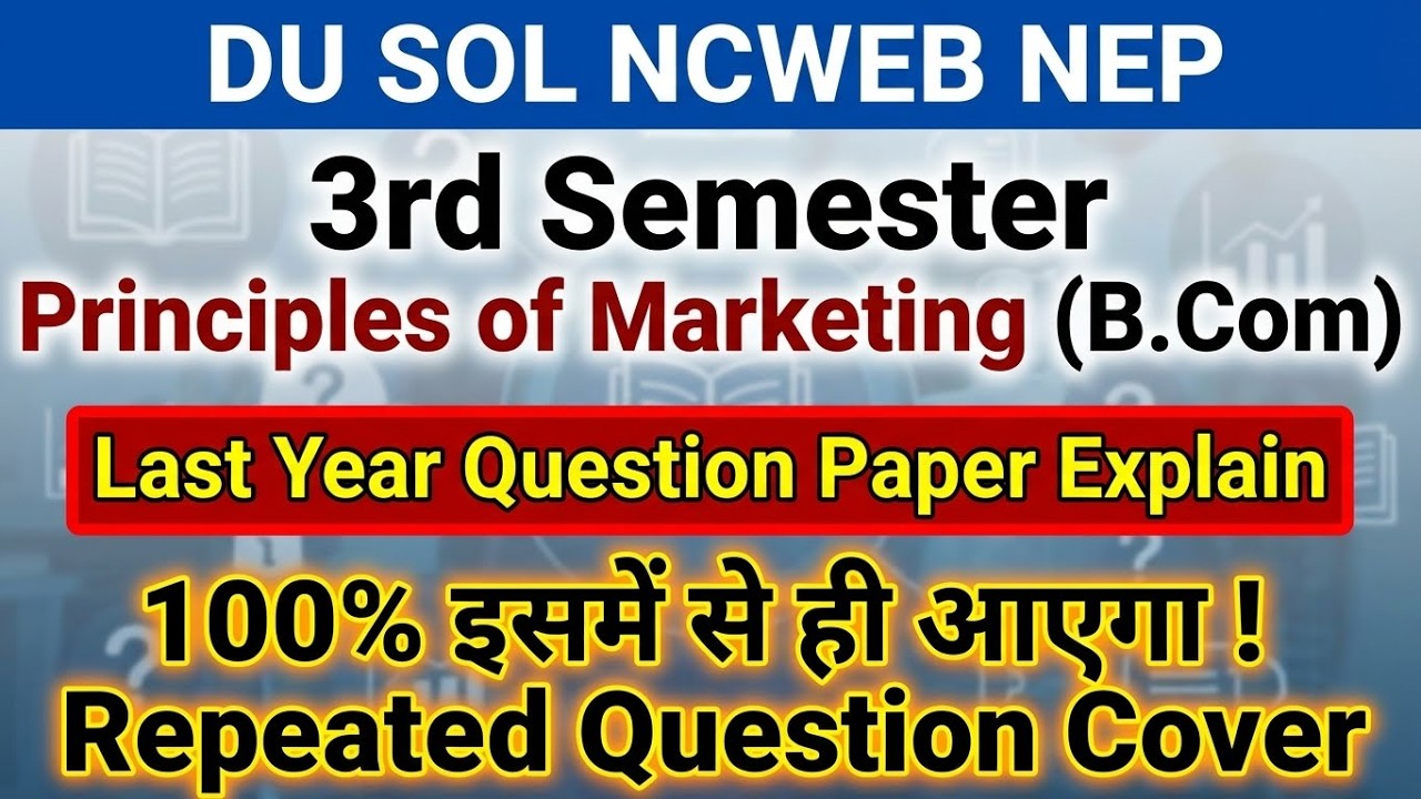 Principles Of Marketing B.Com Hons Semester 3 Last Year Question Paper|| Important Question 