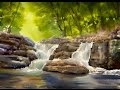 Watercolor Painting The Forest Waterfall