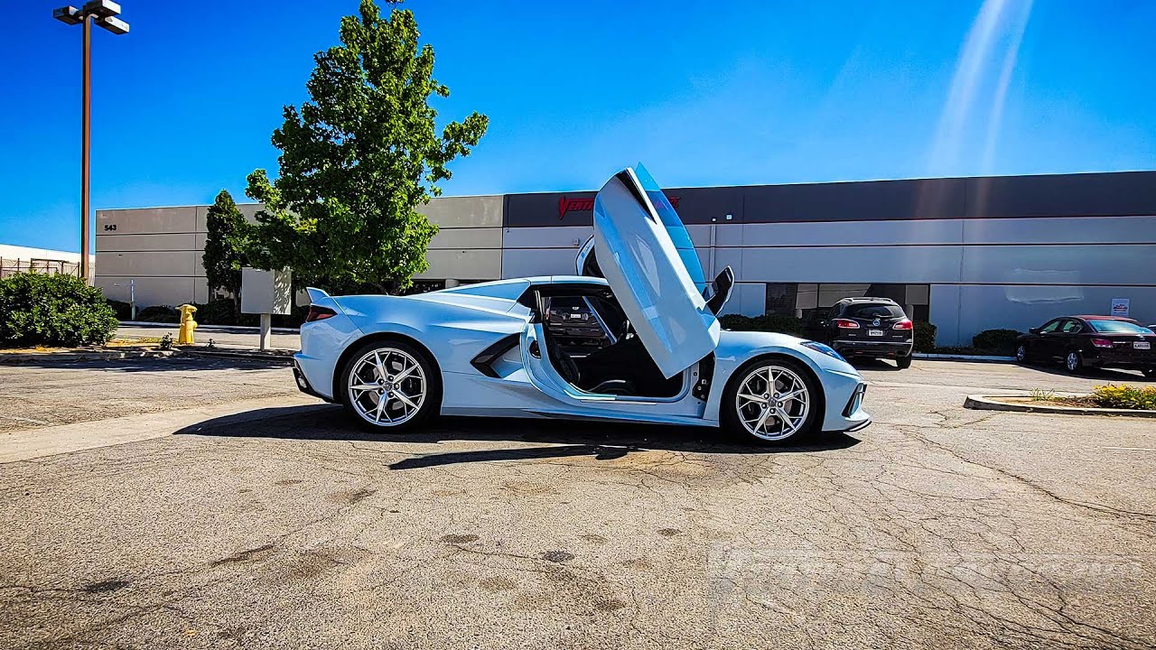 Lambo Doors Kit installed on a Chevrolet Corvette C8 by Vertical Doors, Inc. in California.