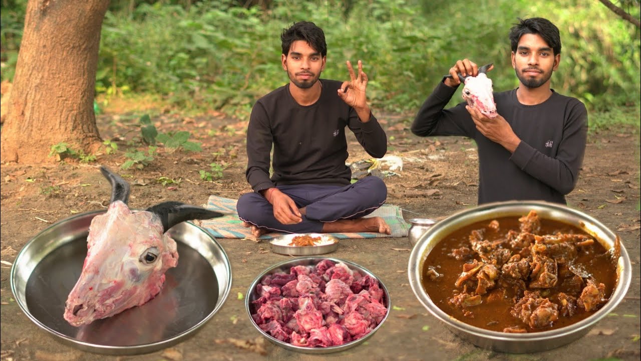 Goat Head Curry Cooking in Tribe Style | Traditional Lamb Head Recipe| Bakre ki mundi ka salan curry