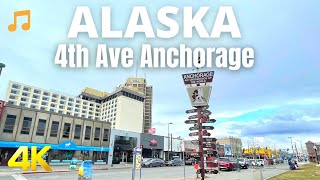 Relaxing Music With Alaska City Walk 4th Ave, Downtown Anchorage Alaska, USA 4K