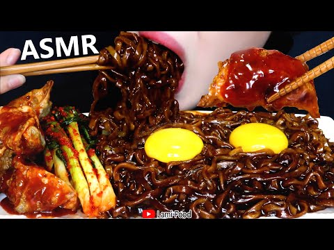 咀嚼音 |チャワンASMR ネギキムチとジャージャーラーメン | 餃子| BLACK BEAN NOODLES ASMR GREEN ONION KIMCHI | 音フェチに 食べ物 | 字幕あり