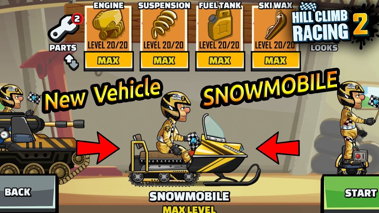 Hill Climb Racing 2 - New Vehicle SNOWMOBILE Fully Upgraded 