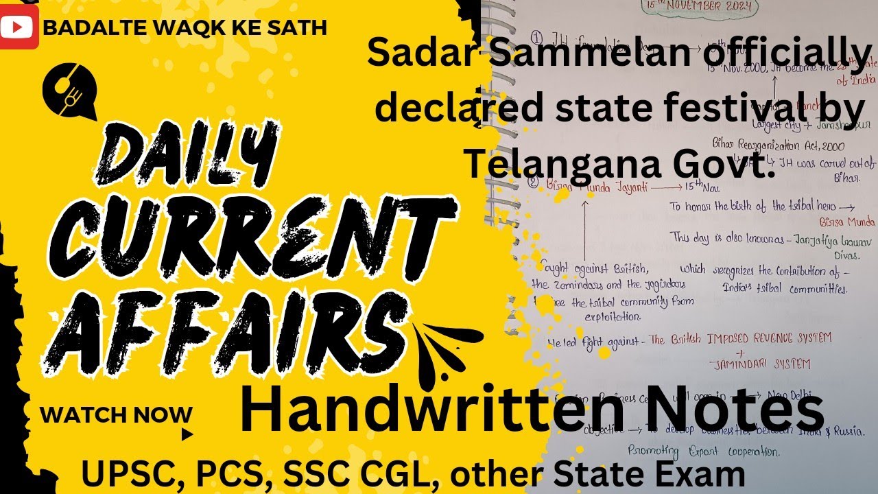 18th & 19th Nov. 2024 || Daily current affairs || Handwritten Notes ...