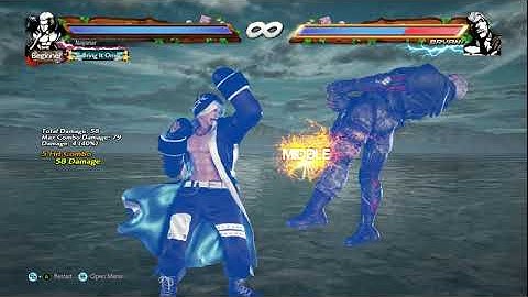 Steve Rage Drive (d/f2+3) Combo (8 hits, 76 damage)