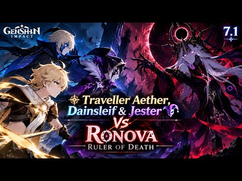 Aether, Dainsleif & The Jester vs Ronova(Ruler of Death)Epic Boss Fight Cutscene | Genshin Impact7.1