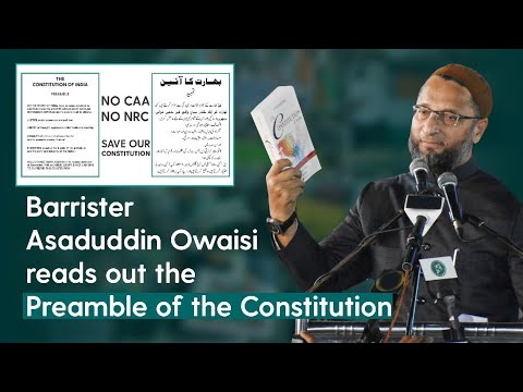 Barrister Asaduddin Owaisi read out the Preamble of the Constitution of India, at Darussalam in Hyderabad.