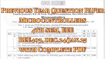 Microcontrollers, PYQ, BEE403, Dec.24/Jan.25, 22 scheme, EEE branch, with PDF