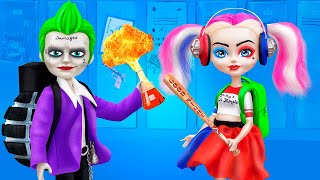 12 Barbie / Harley Quinn and Joker Doll School Supplies Creations