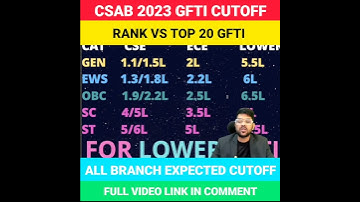 CSAB 2023 GFTI CUTOFF | RANK VS TOP 20 GFTI | ALL BRANCH EXPECTED CUTOFF #shorts #csab2023 #cutoff