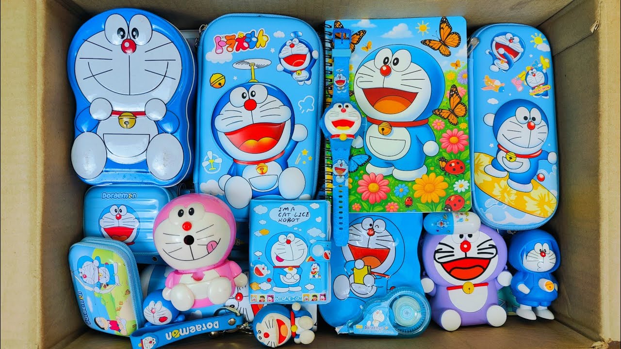 Unboxing Cute Doremon stationery📚Geometry Box, Dairy, Sharpener, PiggyBank, Watch, Pencil Box,Colour