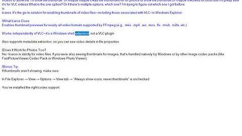 Icaros for vlc what is the one plug in that enables the thumbnails of videos To show the thumbnail f